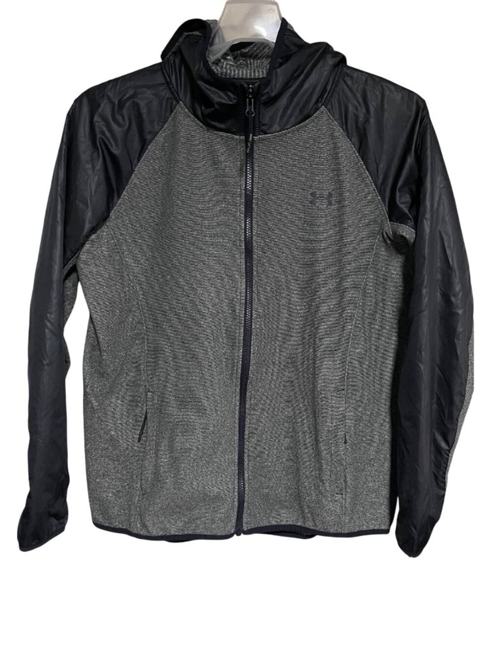 Under Armour Mens ColdGear Hoodie Jacket Large Gray & Black Full-Zip Athletic L